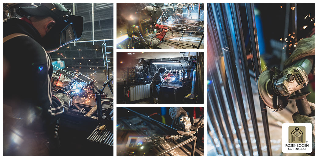 Handmade metal garden arch workshop production